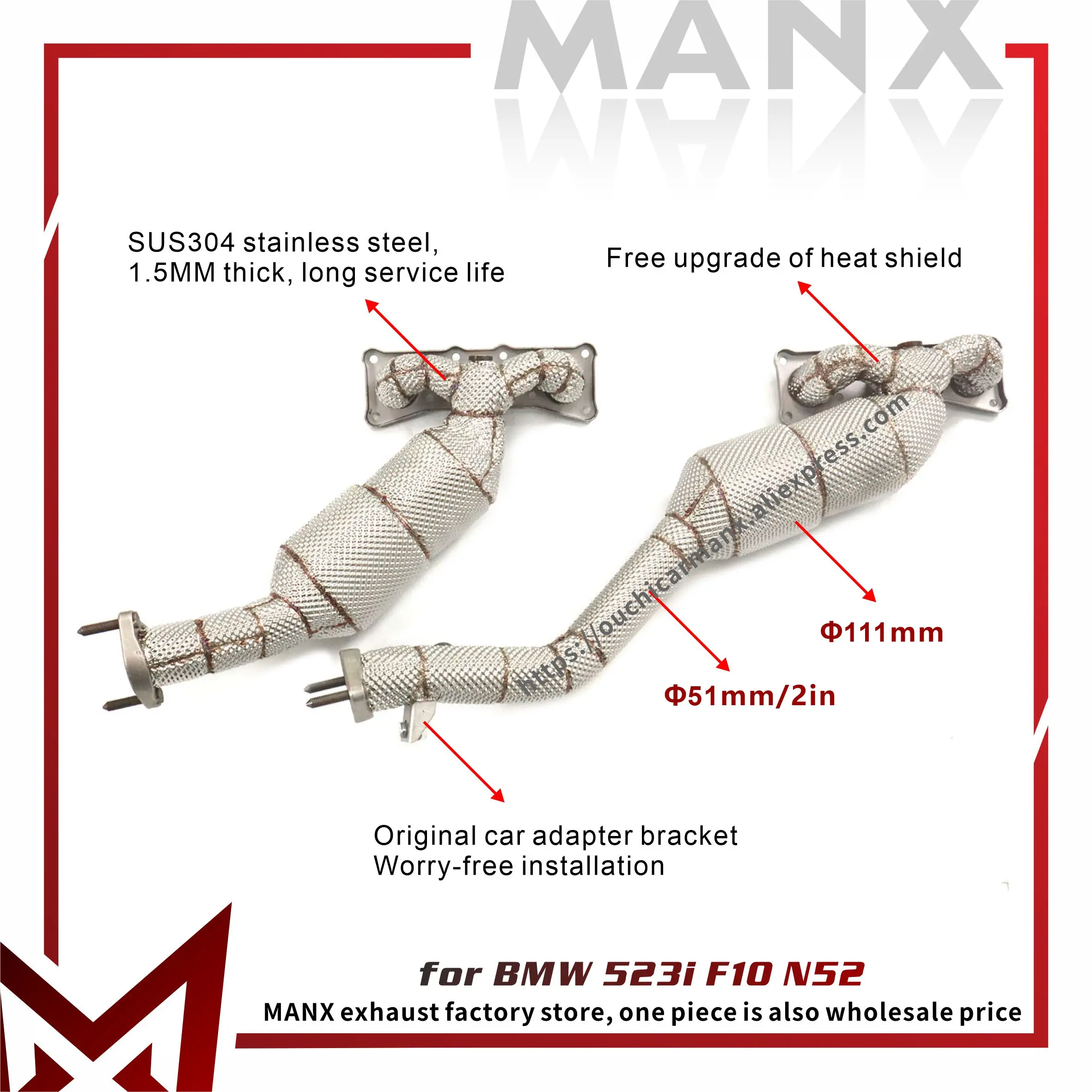

MANX Exhaust system for BMW 523i F10 N52 Manifold SS304 Replacement installation Header Easy installation
