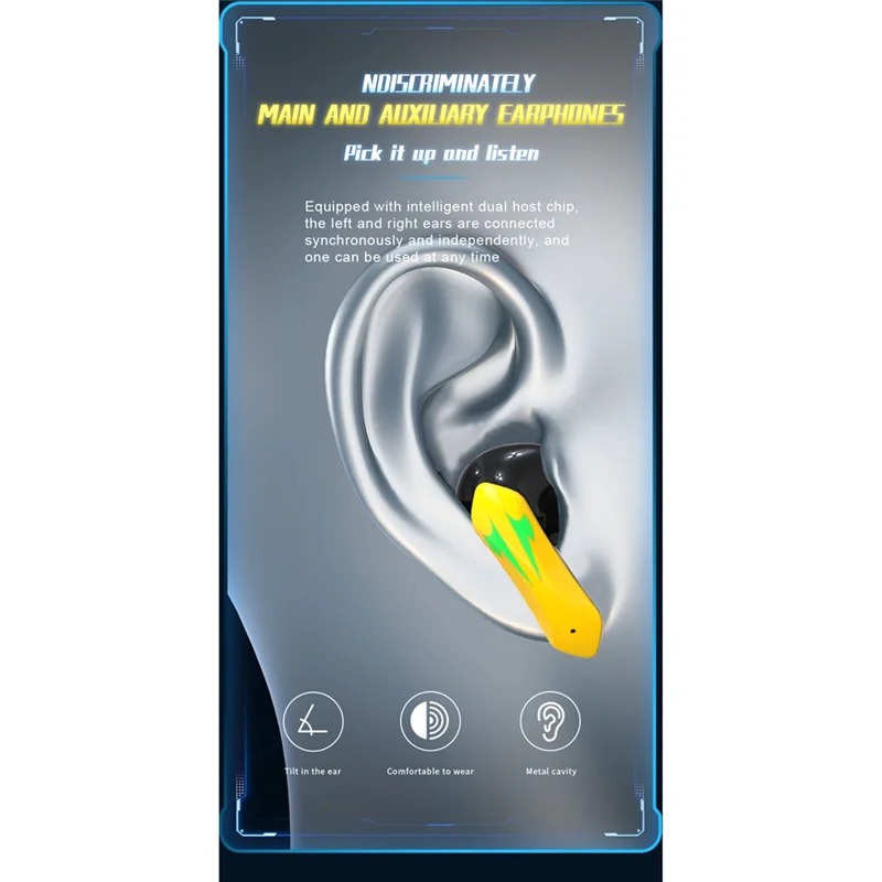 X16Pro Bluetooth 5.2 Fone de ouvido para jogos sem fio Fone de ouvido à prova d'água Fones de ouvido intra-auriculares com microfone, amarelo