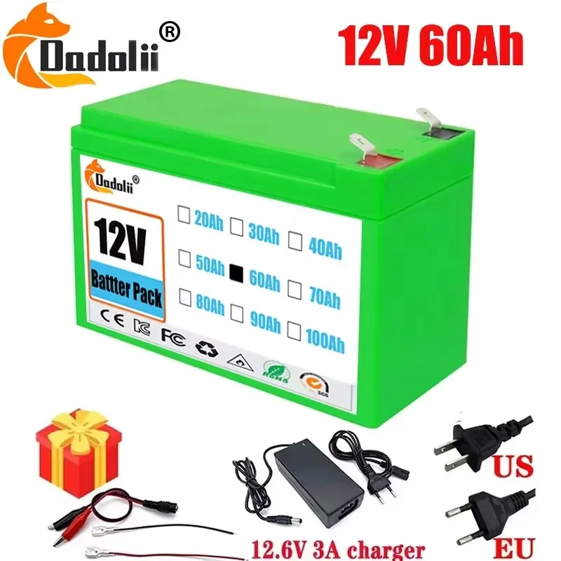 

New 18650 12V 100Ah lithium battery pack, suitable for solar electric vehicle lithium-ion batteries+12.6V3A charger