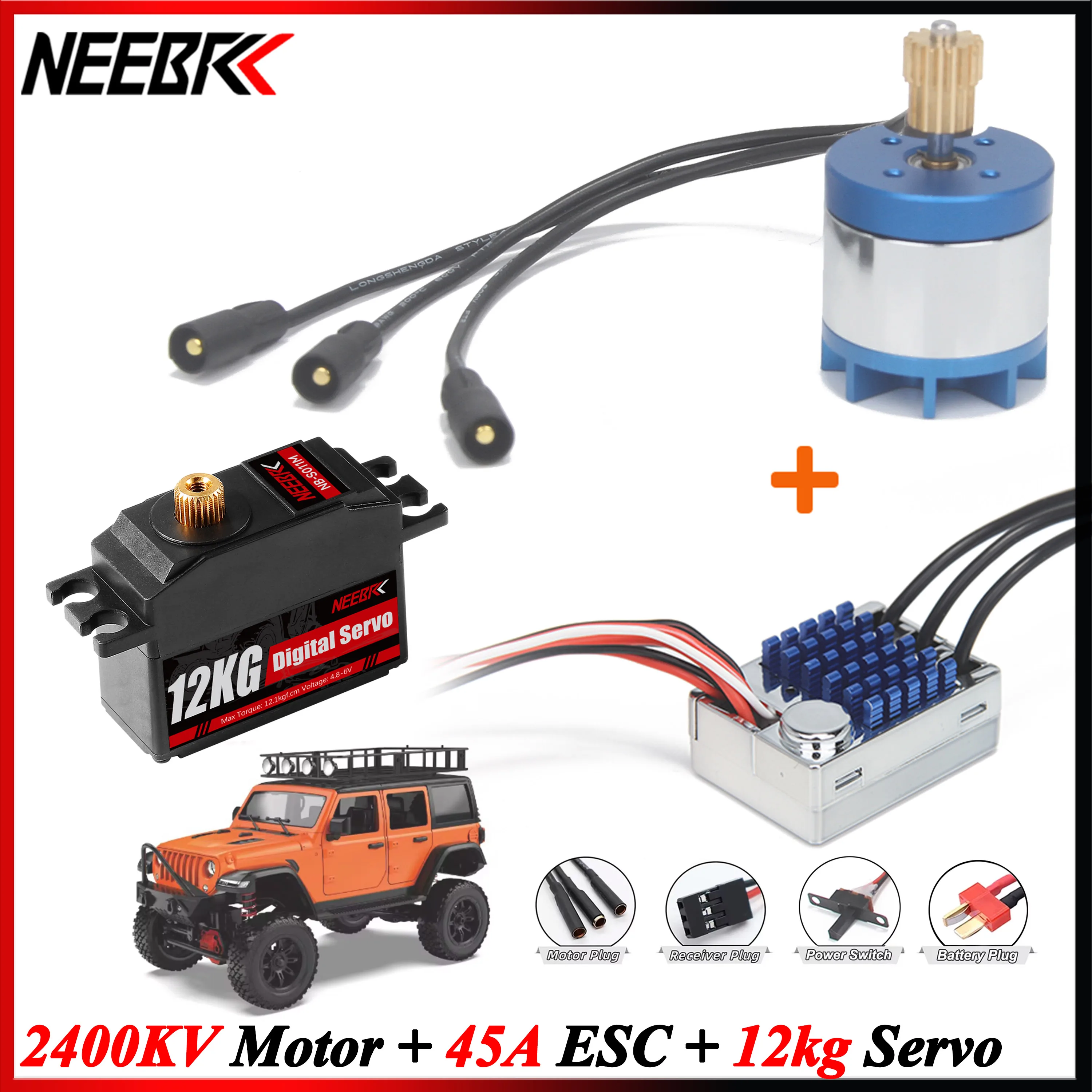 MN128 1/12 RC Crawler Upgrade Power Kit NEEBRC 2830 2400KV Outrunner Brushless Motor AM32 45A ESC 12kg Servo for Cars Model Toys