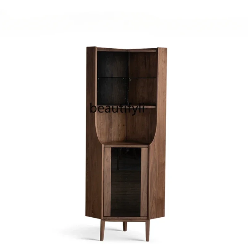 

North America Black WalnuSolid Wood Corner Triangle Cabinet Wine Cabinet Living Room Sideboard Cabinet