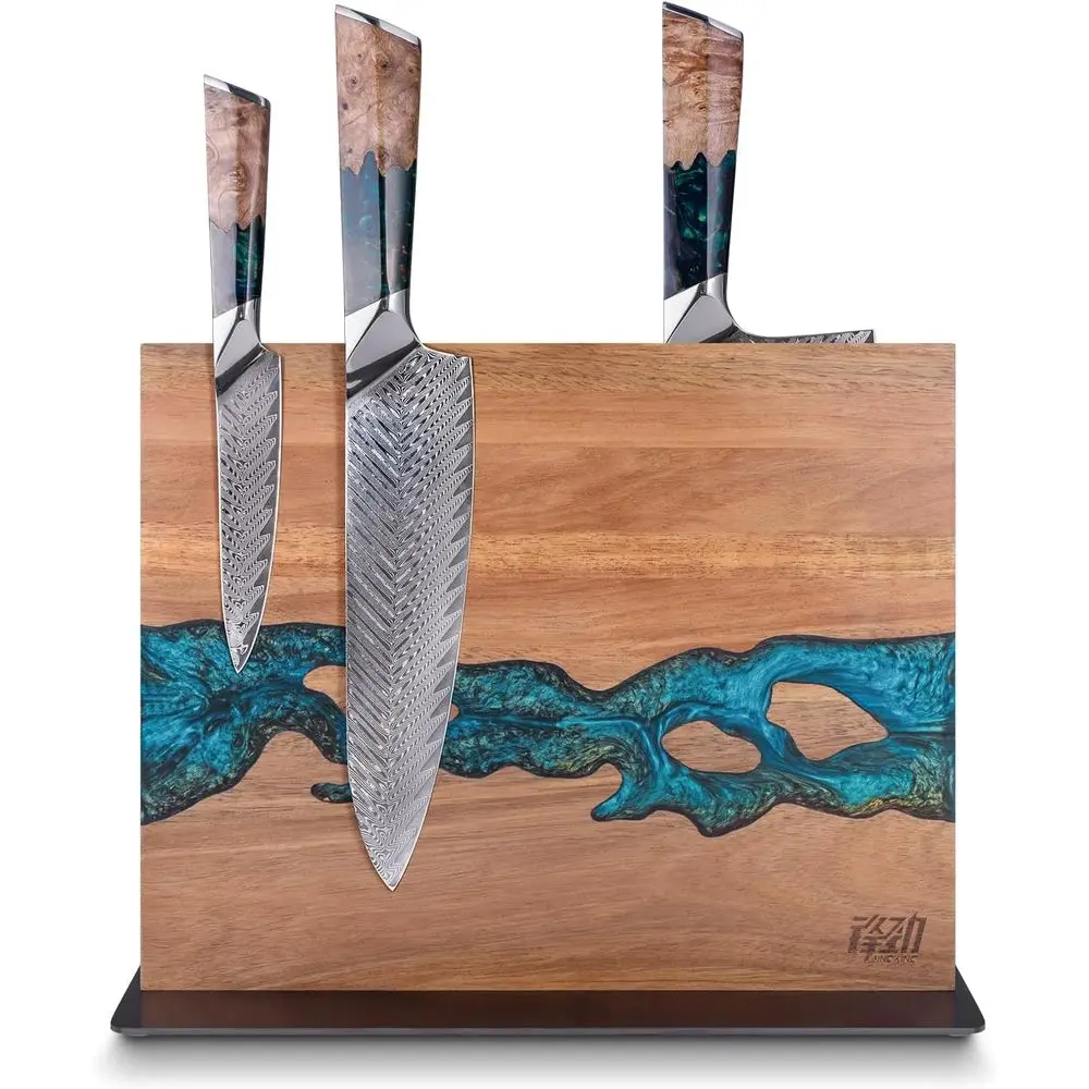 

Магнитный держатель для ножей, двусторонний, с мощными магнитами, для хранения на кухне, из акации и синей смолы (12 x 10 дюймов, без...), без...