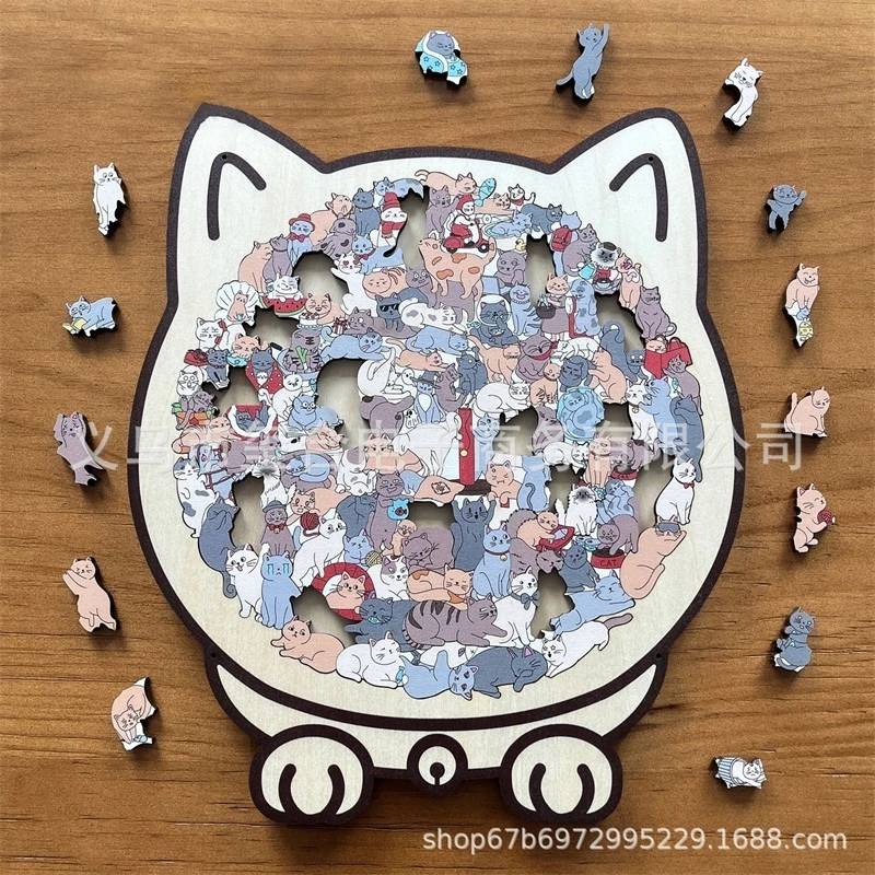 

Деревянный пазл в форме кошки с мультяшным дизайном цвета Моранди, нестандартный, высокая сложность, креативный пазл для детей, взрослых, подарочный декор