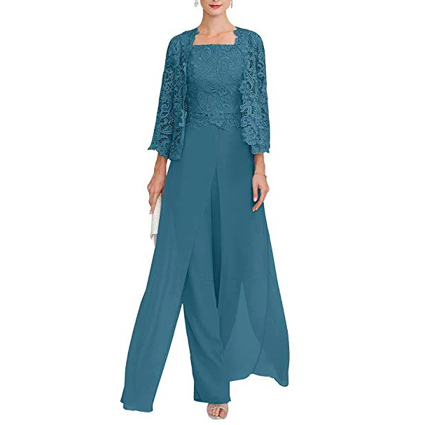 Grijs Kant Bruids Moeder Broek Pak Plus Size Chiffon Formele Moeder Avondjurk Banketjurk Custom