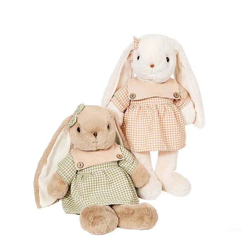 Schattig pluche konijnenpopje met geruite jurk, zacht knuffelkonijn, lief pluche cadeau voor meisjes, zoete kamerdecoratie, Kawaii kinderdecoratie