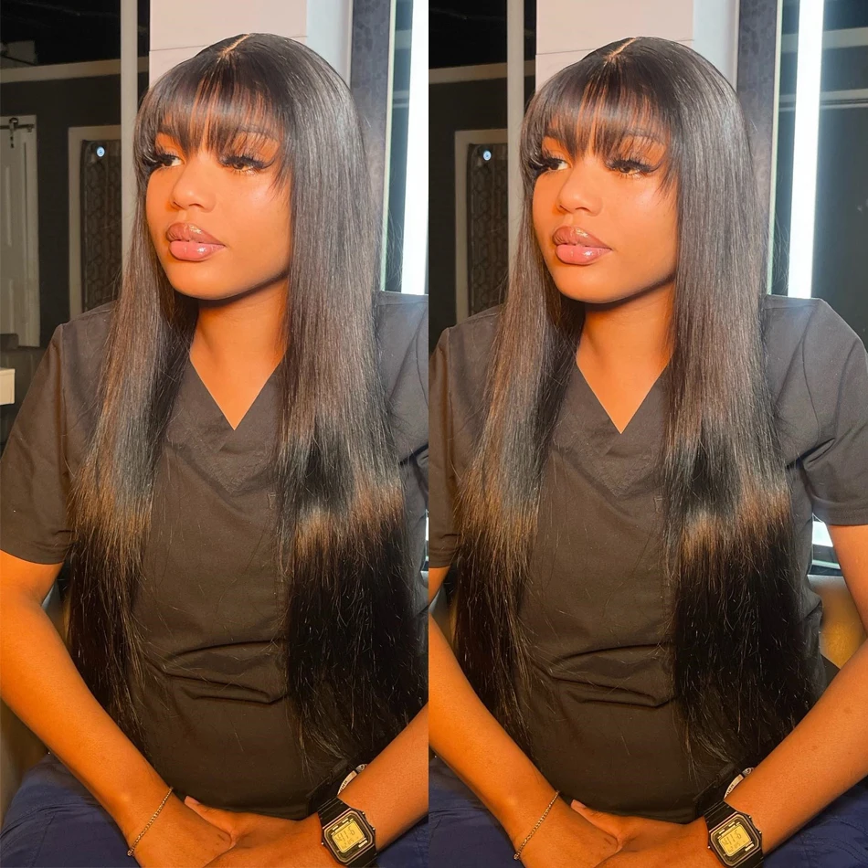 Middle Part 3X1 Lace Wig Glueless Wig Human Hair Ready To Wear And Go Bone Straight Human Hair Wigs With Bangs 100% Human Hair