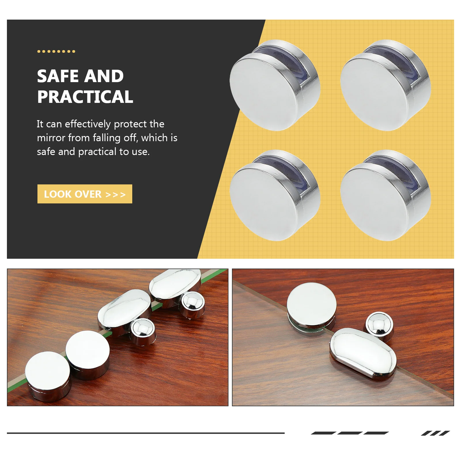 

4Pcs Glass Holder Clips Zinc Alloy Silver Mirror Fixators No Drilling Needed for Wall Mirror Safety Fasten Glass Fixing Clips