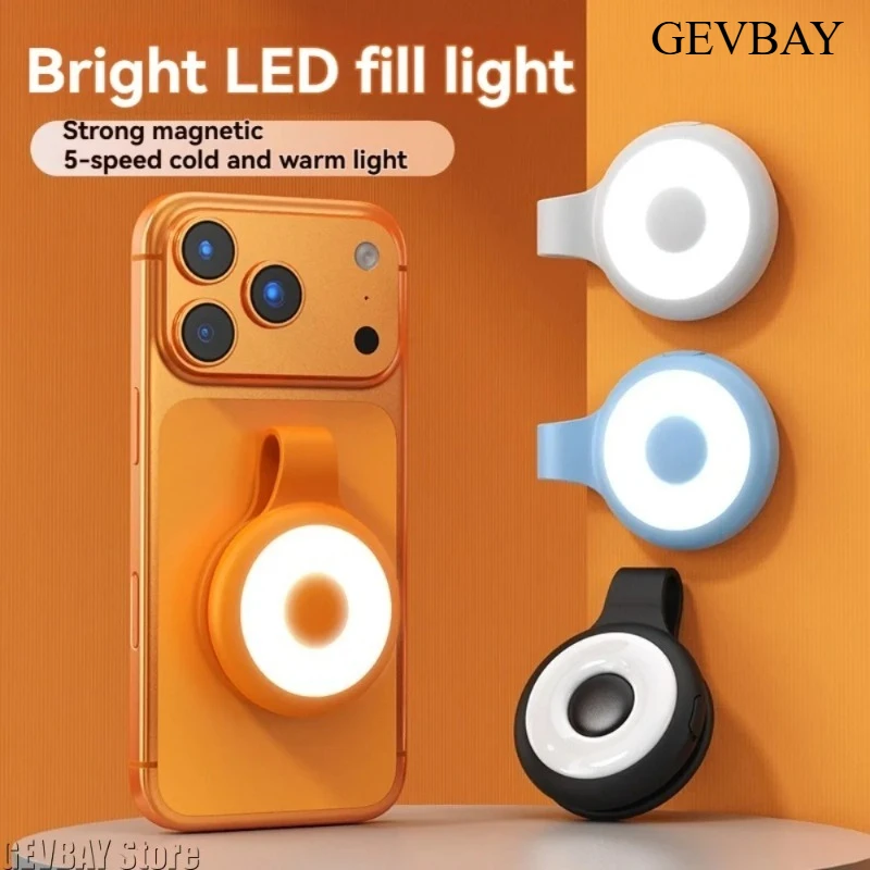 Mini Magnetic LED Selfie Fill Light 5-Level Cool Warm Dimmable Lamp Compatible with iPhone 12-17 Series
