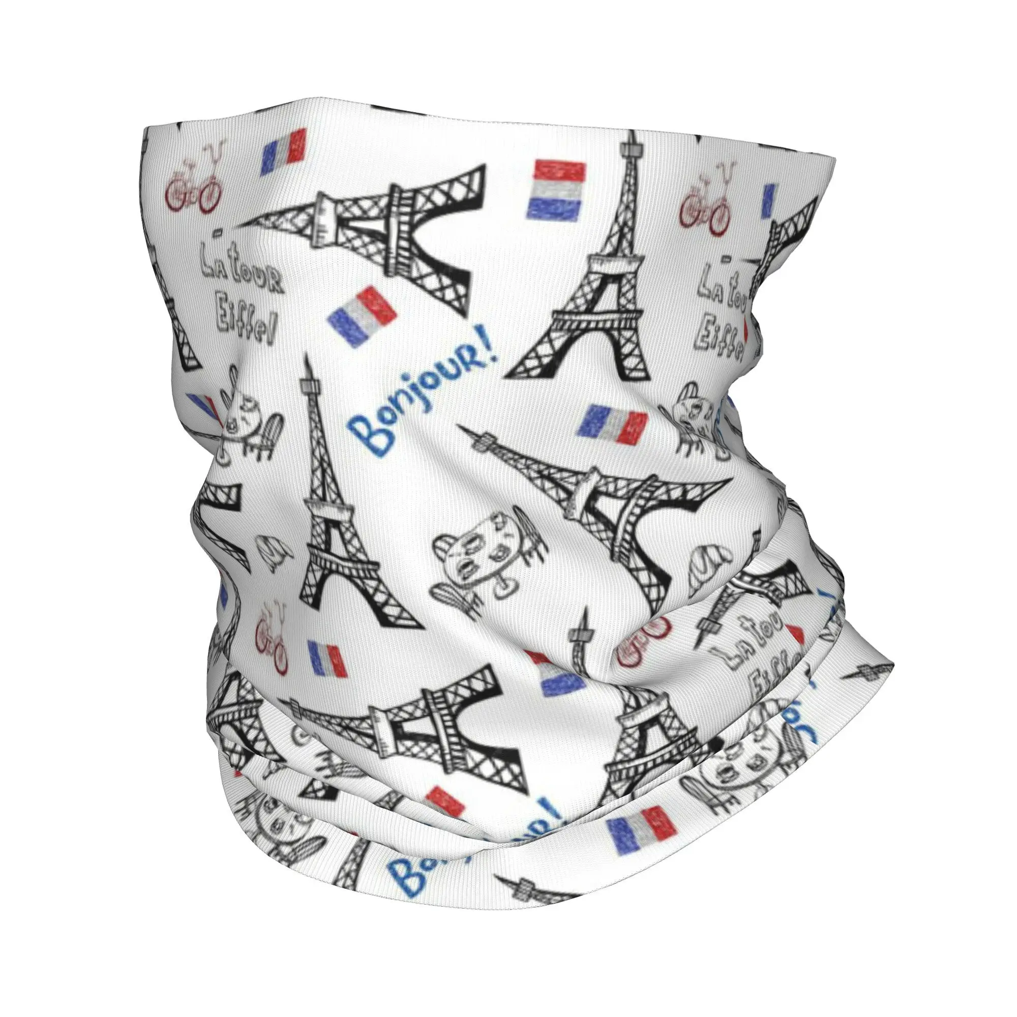 Custom Eiffel Tower France Bandana Neck Gaiter Windproof Face Scarf Cover Women Men  Headband Tube Balaclava