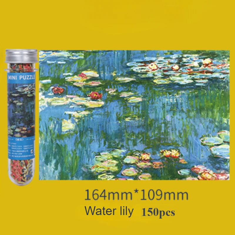 

150 шт., мини-головоломки, произведения Моне, водные лилии, всемирно известные картины, пробирка, головоломка, бумажная игрушка, карманная портативная головоломка