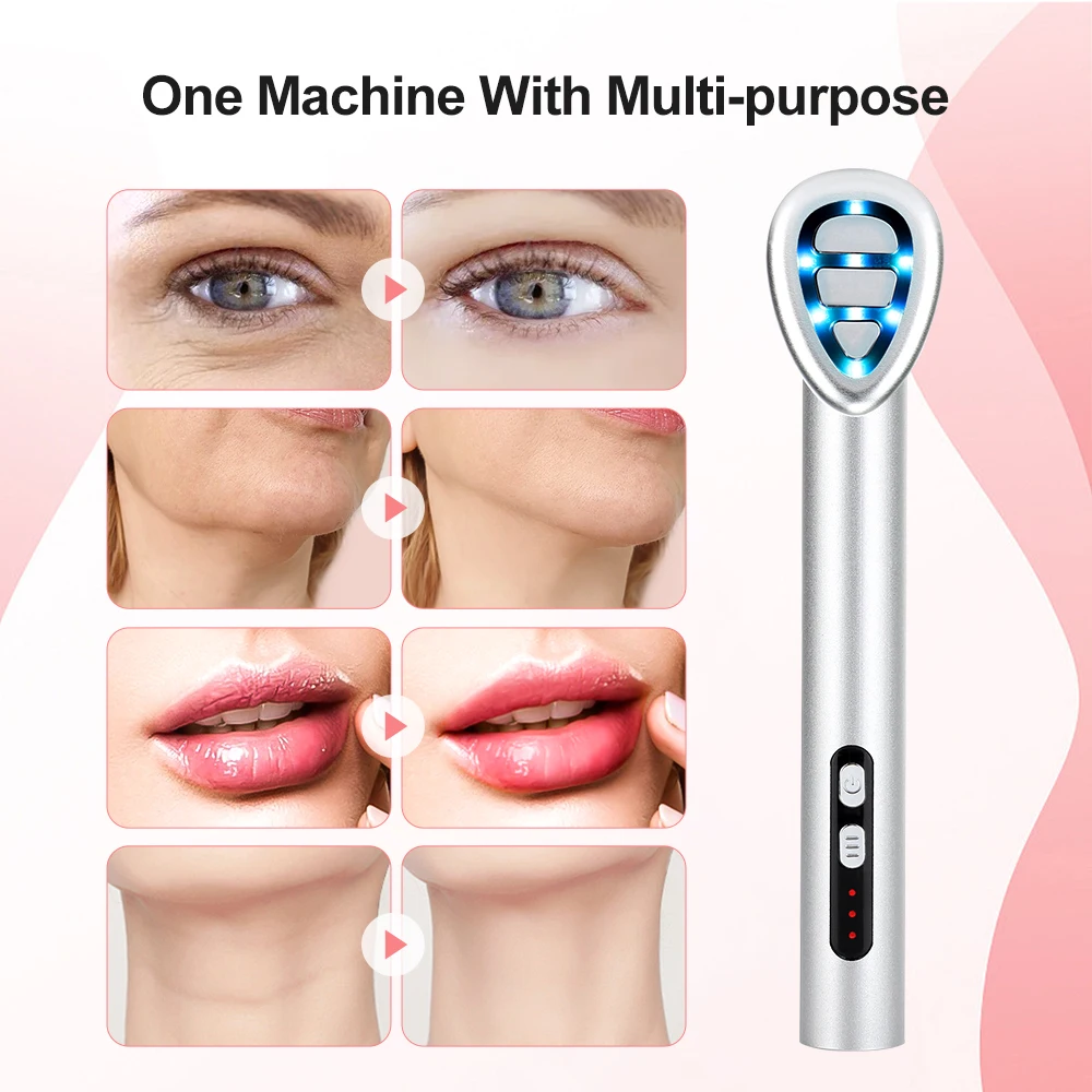 EMS Facial Wand Eye Beauty Instrument Microcurrent Red Light Hot Compress Rotatable Eye Massage Facial Lifting Skin Tightening