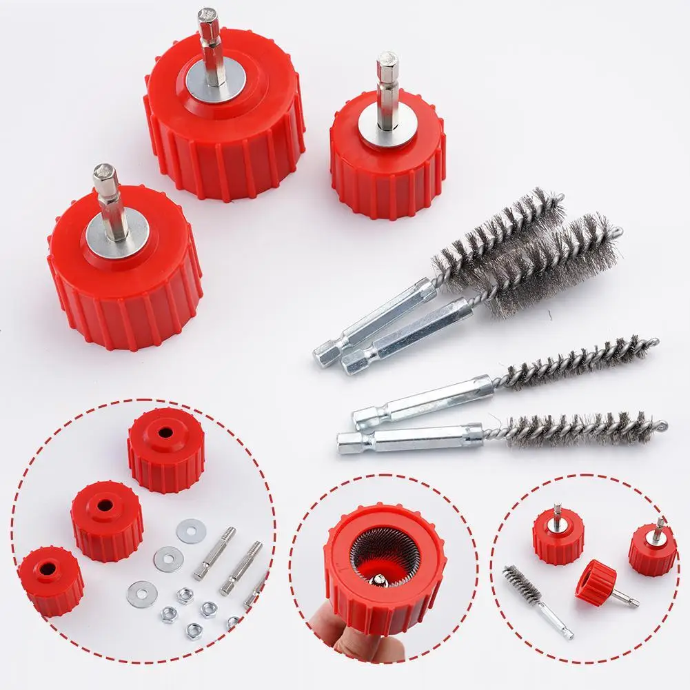 3/9PC 3/4-In Copper Pipe Cleaner Set For Power Drill  Tube Cleaning Brush Power Tools Accessories