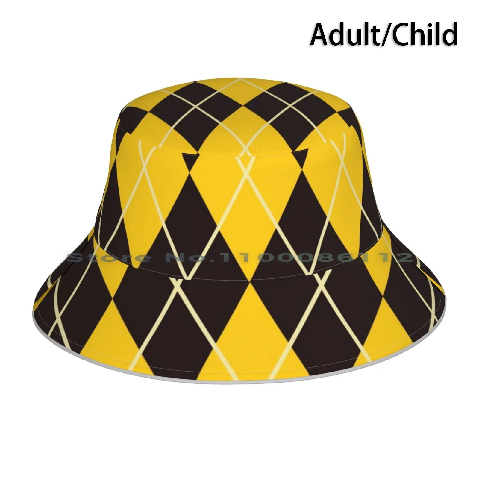 House Argyle-Huffle Bucket Hat Sun Cap House Color Argyle Tartan Guild Proud Golfer Black And Yellow Bee Badger Lettering