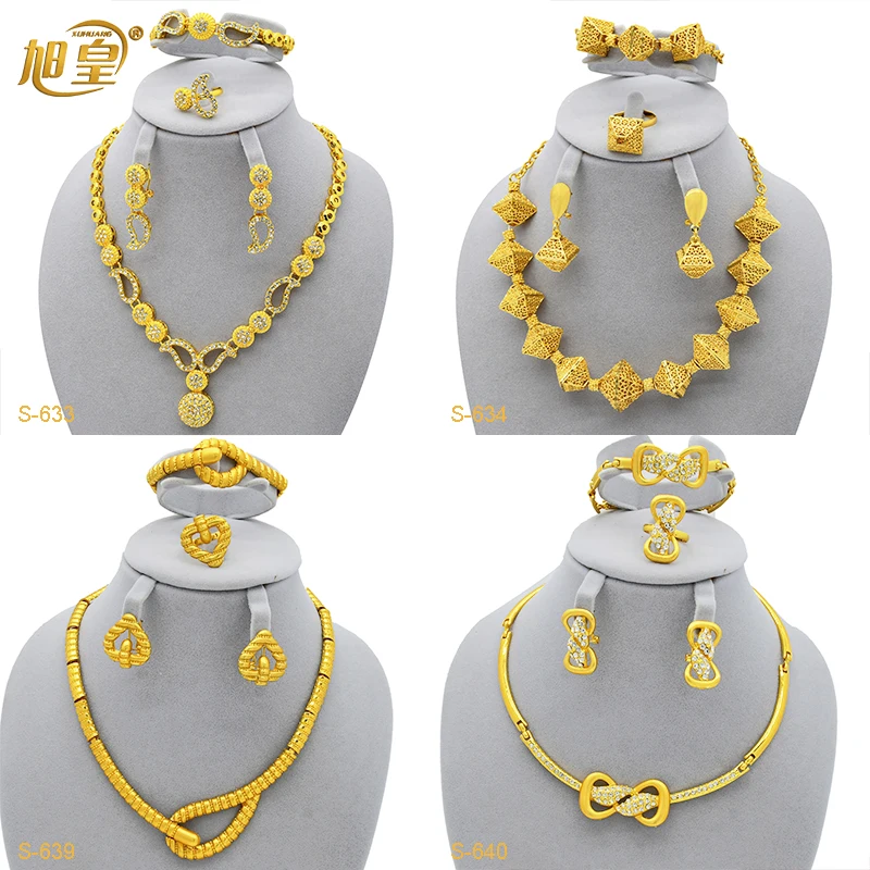 

XuHuang African Indian Bridal Jewelry Sets Gold Color Dubai Lady Jewellery Arab Necklace Sets Wedding Party Gifts 24K Wholesale