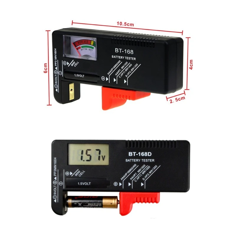 BT-168 Voltage Capacity Tester Indicator Pin Detection Display Universal Digital Button No.5 and No.7 Charging Battery