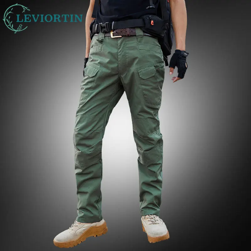 

Повседневные мужские брюки, водонепроницаемые брюки-карго, однотонные тактические тренировочные мужские уличные походные брюки, эластичные брюки с несколькими карманами, осень