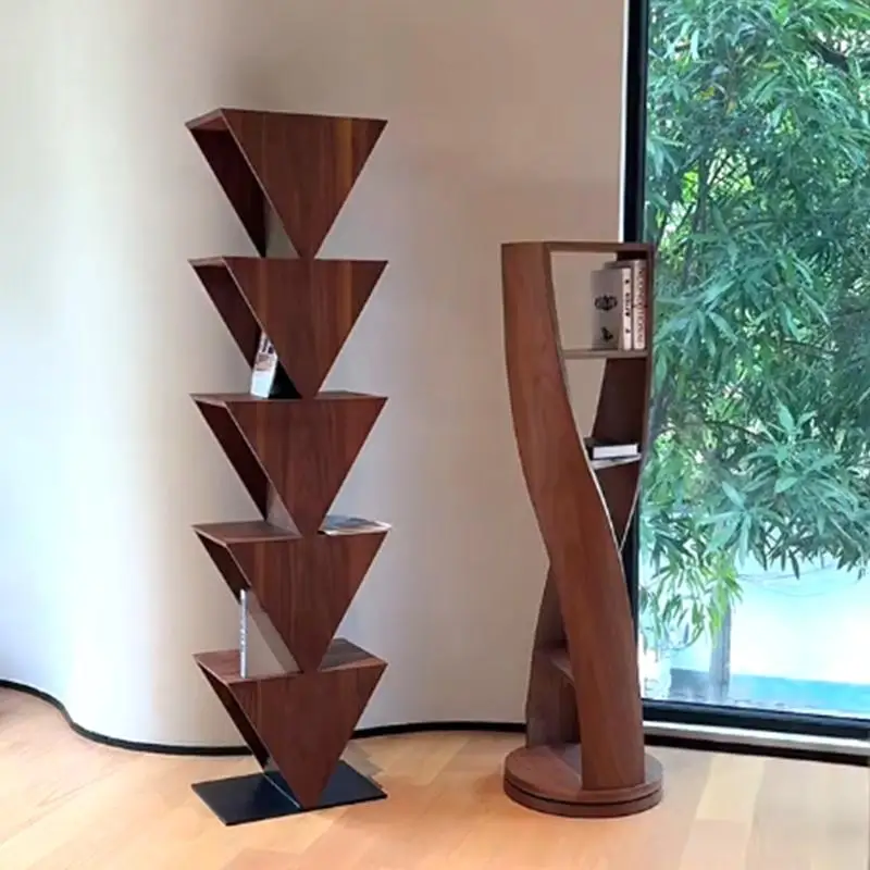 

New Chinese triangular solid wood bookshelf Italian minimalist designer medieval style creative modern living room storage