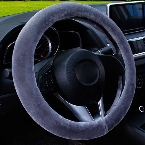 Winter Warm Steering Wheel Cover Soft Plush Steer Cover Flexible Anti Slip Full-Wrapped Steering Protector For 37-38cm