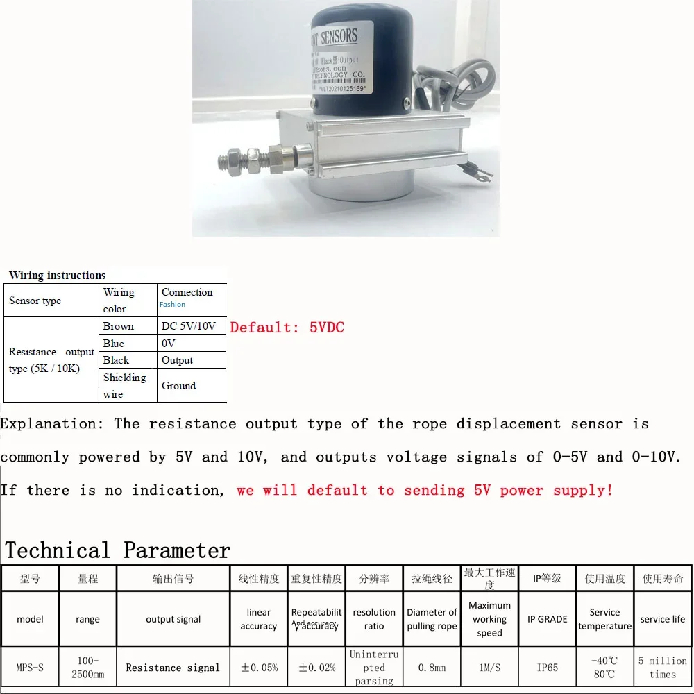 Imagem -06 - Sensor de Posição de Saída de Sinal de Resistência Codificador de Corda de Fio Régua Série Miniatura Linear 5k 10k