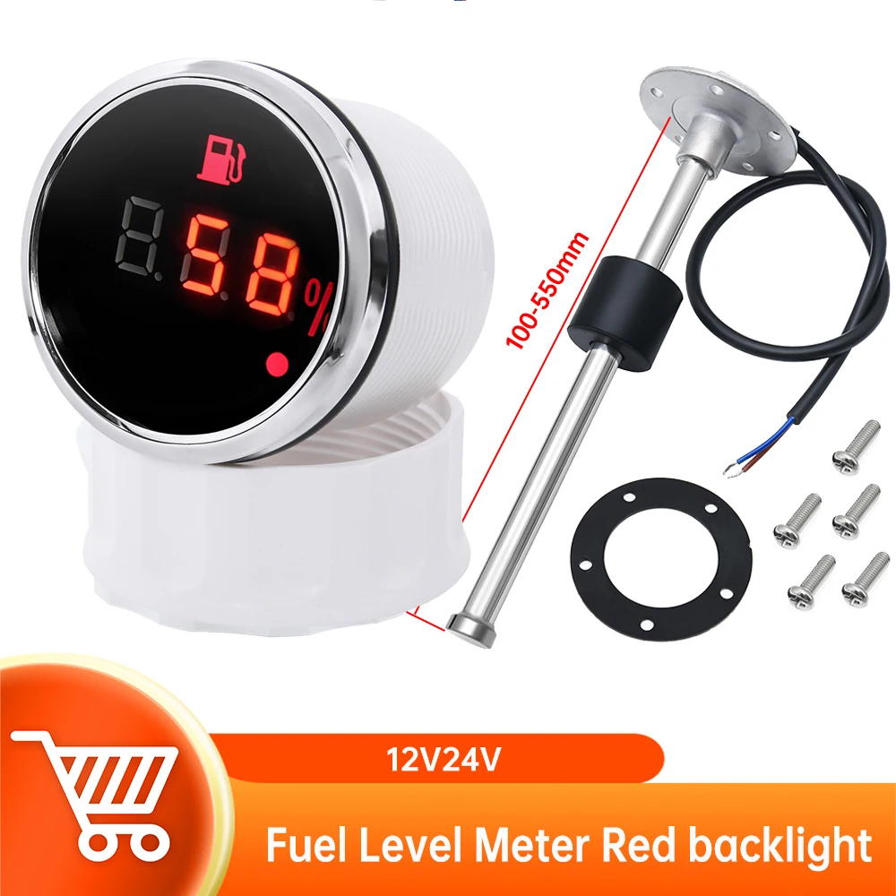 240~33ohm Digital Boat Car Fuel Level Gauge with Flashing Alarm 100~550mm Fuel Sender Unit 12V/24V  For Car Marine Boat