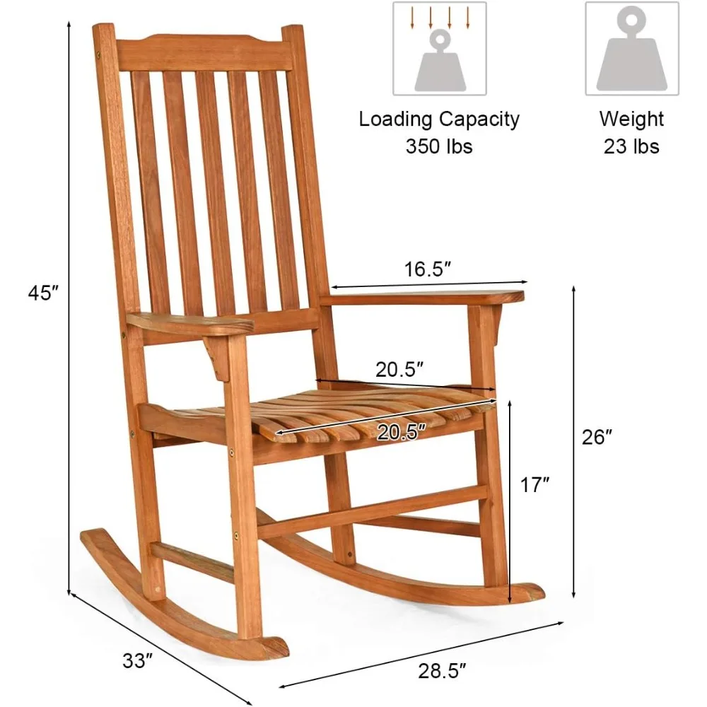 Pair of Eucalyptus Wood Porch Rocking Chairs for Outdoor and Indoor, Natural Finish, Ideal for Front Porch Seating