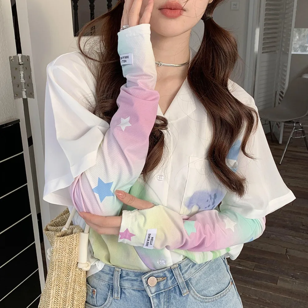 Ice Silk Printed Sleeves Practical Elastic Ultraviolet-proof Long Gloves Ultrathin Breathable Sunscreen Sleeves