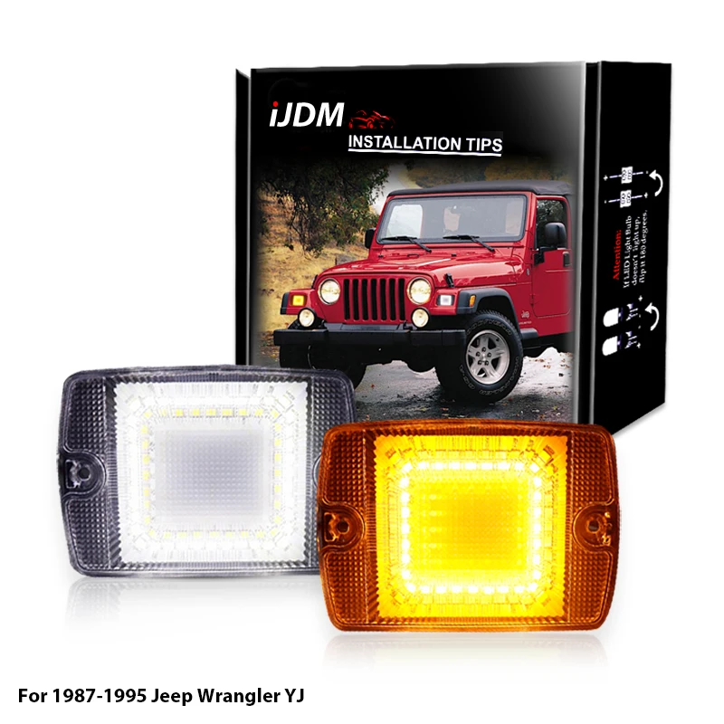 iJDM Front Bumper Switchback White&Amber 3156 LED For Jeep Wrangler YJ Daytime Running Lights & turn signal light 1987-1995 12V