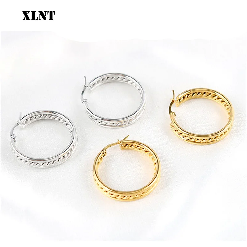 XLNT Fashion Gold Color Oversize Hoop Earrings For Women Wide Big Metal Round Circle Statement Earrings Vintage Jewelry Gift