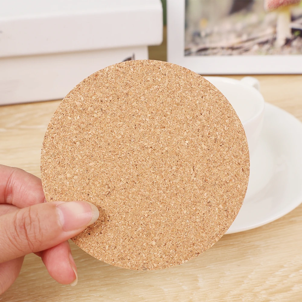 10PCS Cup Mat Natural Round Wooden Pad Durable Non-Slip Cork Coaster Tea Coffee Mug Drinks Holder for Table Decor DIY Tableware