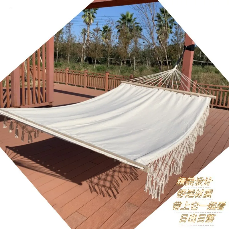 

Bohemian fringed canvas hammock thickened anti-rollover double swing outdoor camping balcony hammock wholesale