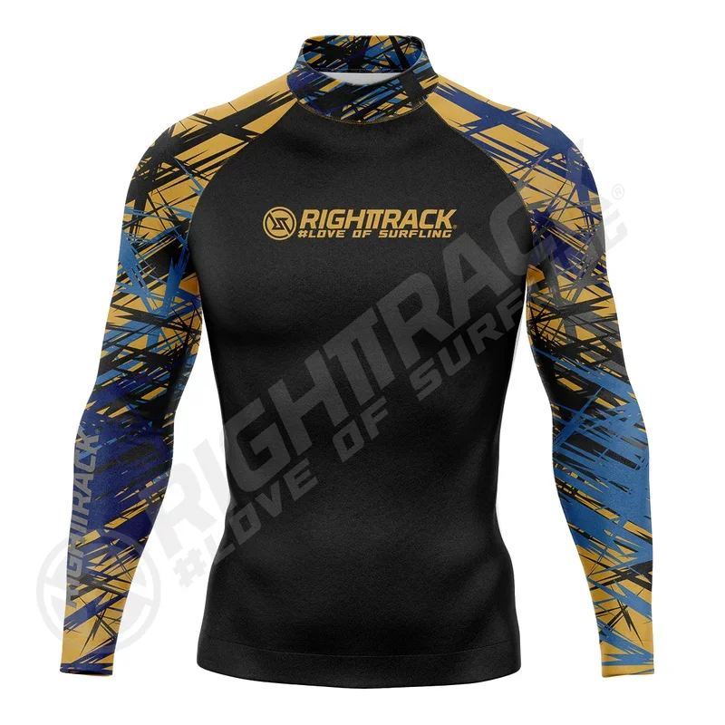 Hotsale pánské surfování košile zlato pobřeží lycra rashguard RIGHTTRACK příboj sportovní oblečení pláž UV plavek UPF50  oblečení