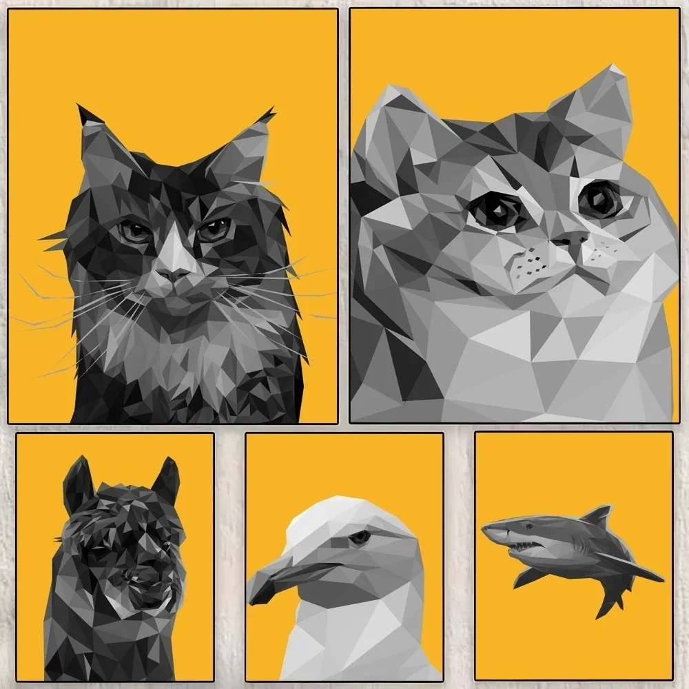 Animal in Geometric Style Emoticons Painting Calligraphy Canvas Poster Room Home Wall Decor Painting Art Spaces Anti-wrinkle