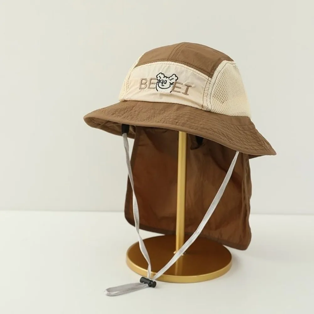 Adjustable Baby Bucket Hat Cartoon Bear Large Brim Children Fisherman Cap Quick Drying Hollow-out Sun Protection Cap Summer