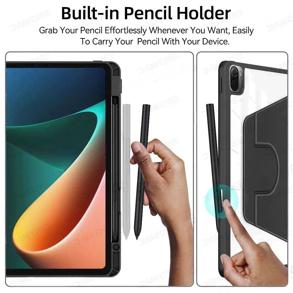 360 °   Funda de tableta con rotación para MiPad 6/5 11 pulgadas para Xiaomi Pad 6/5 11 pulgadas, funda protectora de TPU para dormir inteligente con soporte y ranura para bolígrafo