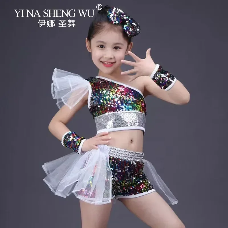 Girls Jazz Dance Costumes Children's Day Hip-hop Street Dance Performance Costumes Children's Model Catwalk Sequin Costumes Set