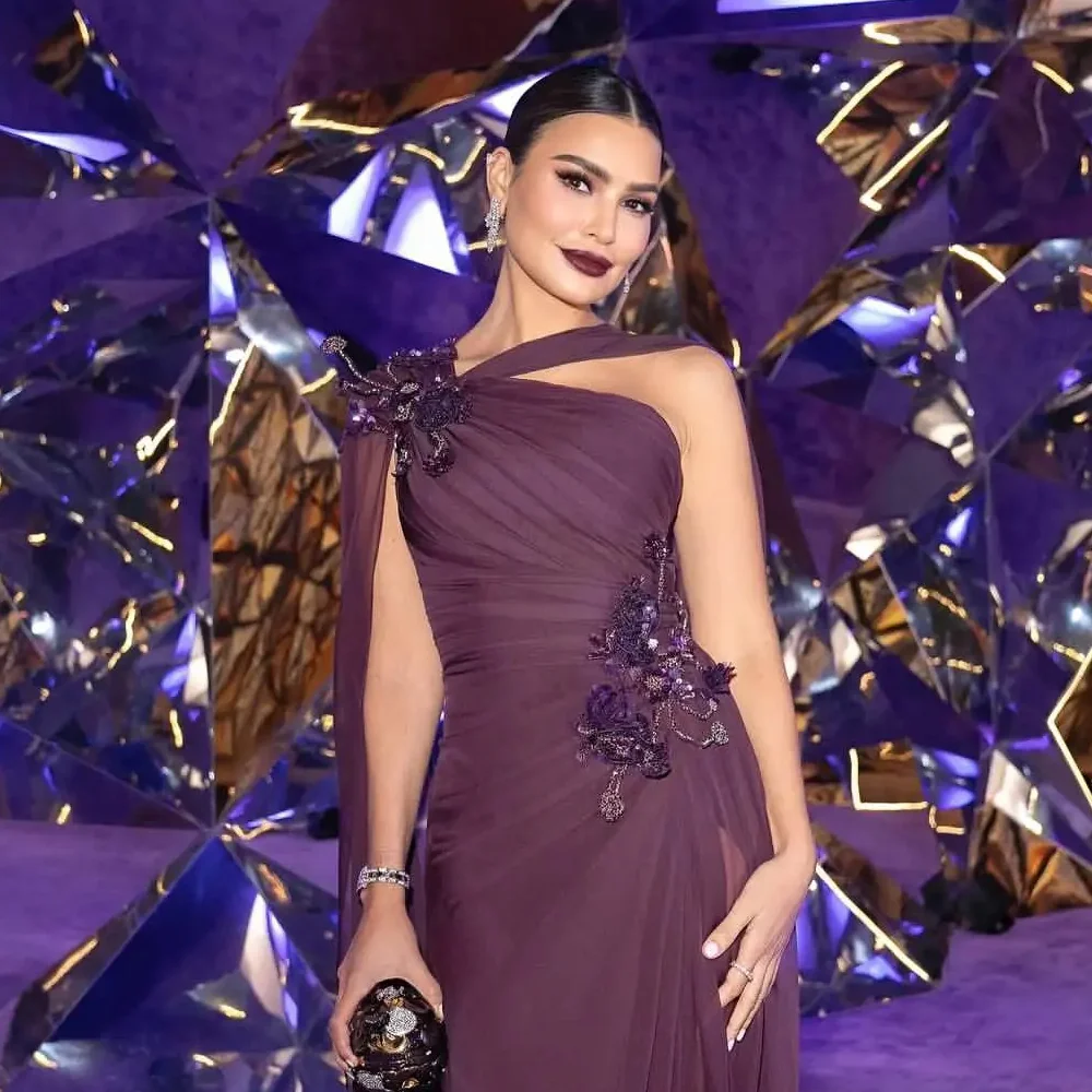 MANRUIXIN Customized Women Chiffon One Shoulder Evening Dress Beaded Applique Floor Length High Slit Formal Occasion Party Dress