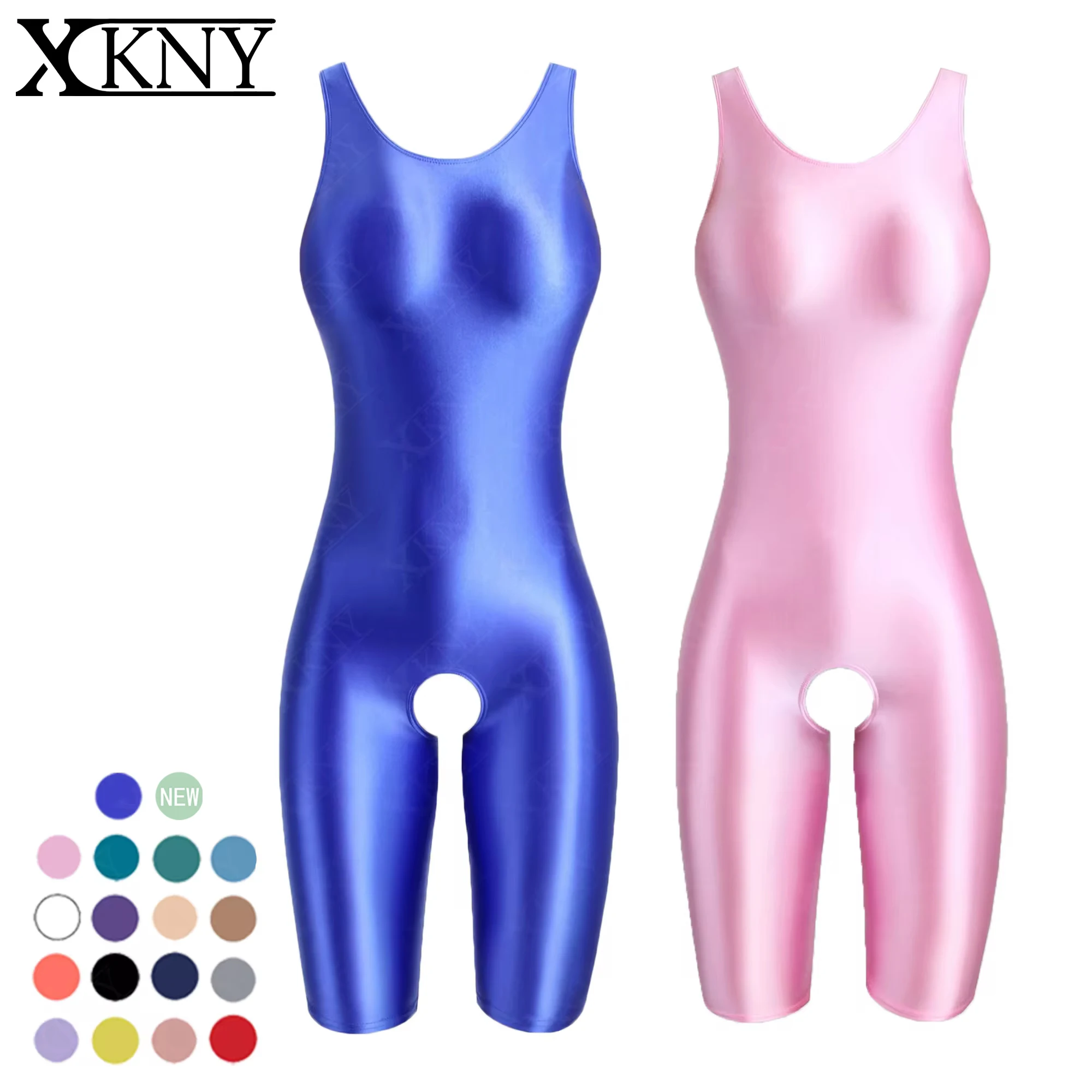 

XCKNY glossiness series swimsuit waistcoat and short building sports yoga pants MJINM open crotch satin glossy tights