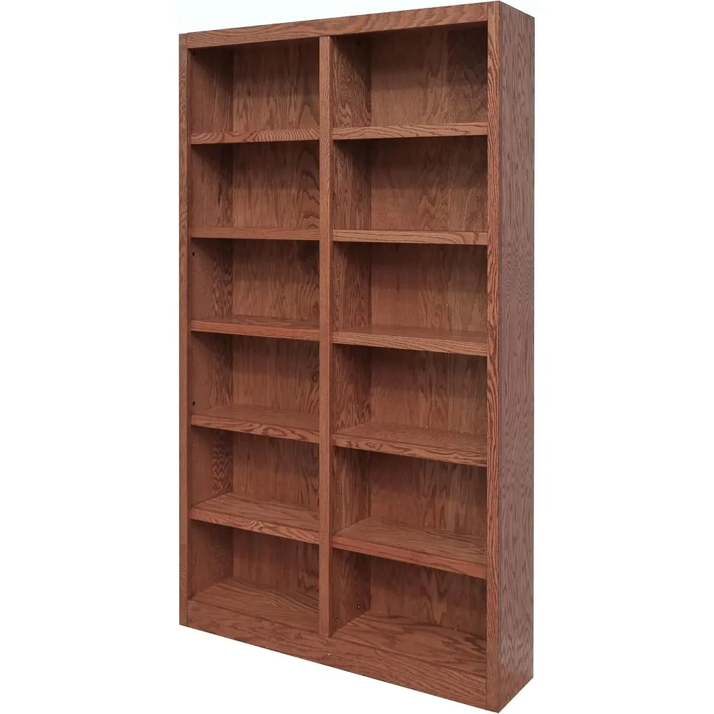 

Traditional 84" Tall 12-Shelf Double Wide Wood Bookcase in Dry Oak