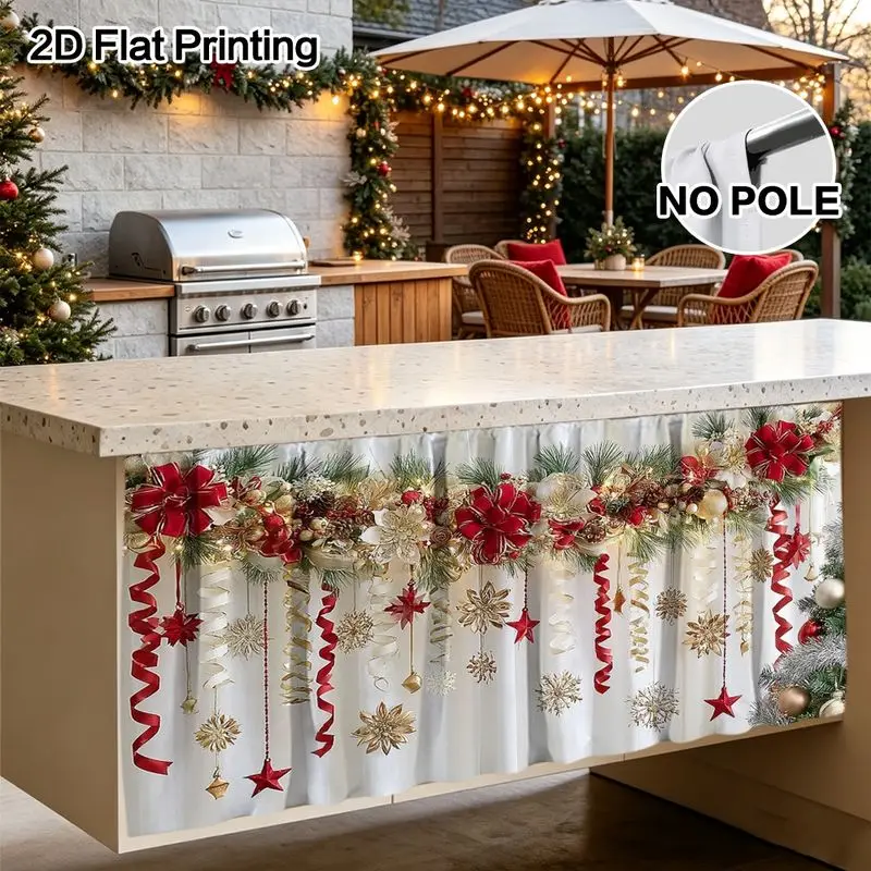 VIKAMA Cabinet Curtain Christmas Flower Print Dresser Curtain for Kitchen Sink Shelf Home Holiday Decor