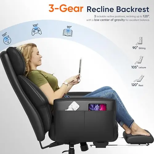 

High-Back Executive Chair With Adjustable Footrest, 3-Position Recline To 120°, Lumbar Support, Swivel Base, Black