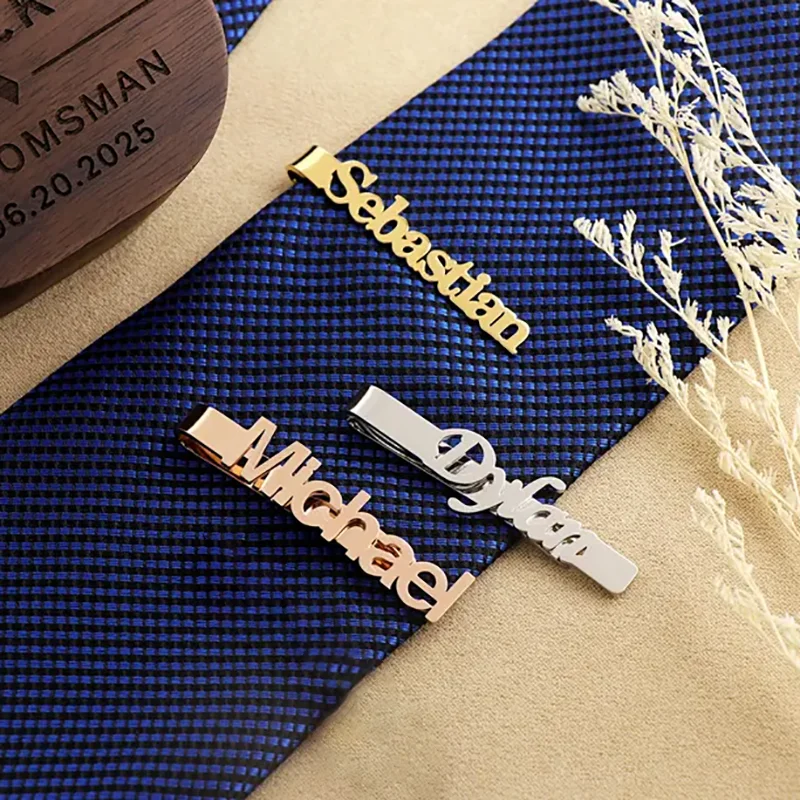 

Персонализированная зажимка для галстука из нержавеющей стали с гравировкой имени, свадебный зажим для галстука для жениха, подарок для шафера, подарок для жениха на предложение руки и сердца