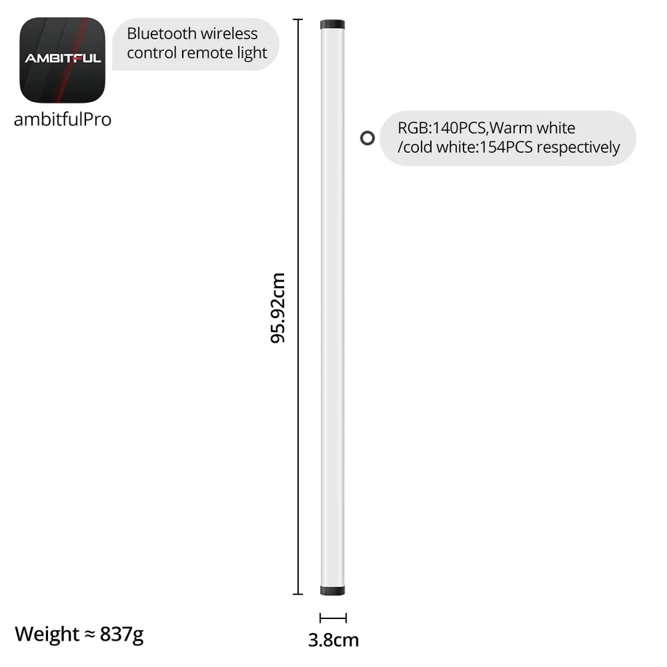 AMBITFUL A2 plus 2500K-8500K RGB Tube Light Full Color LED Video Stick Light CRI 95+ TLCI 97 +Built-in Lithium Battery Control