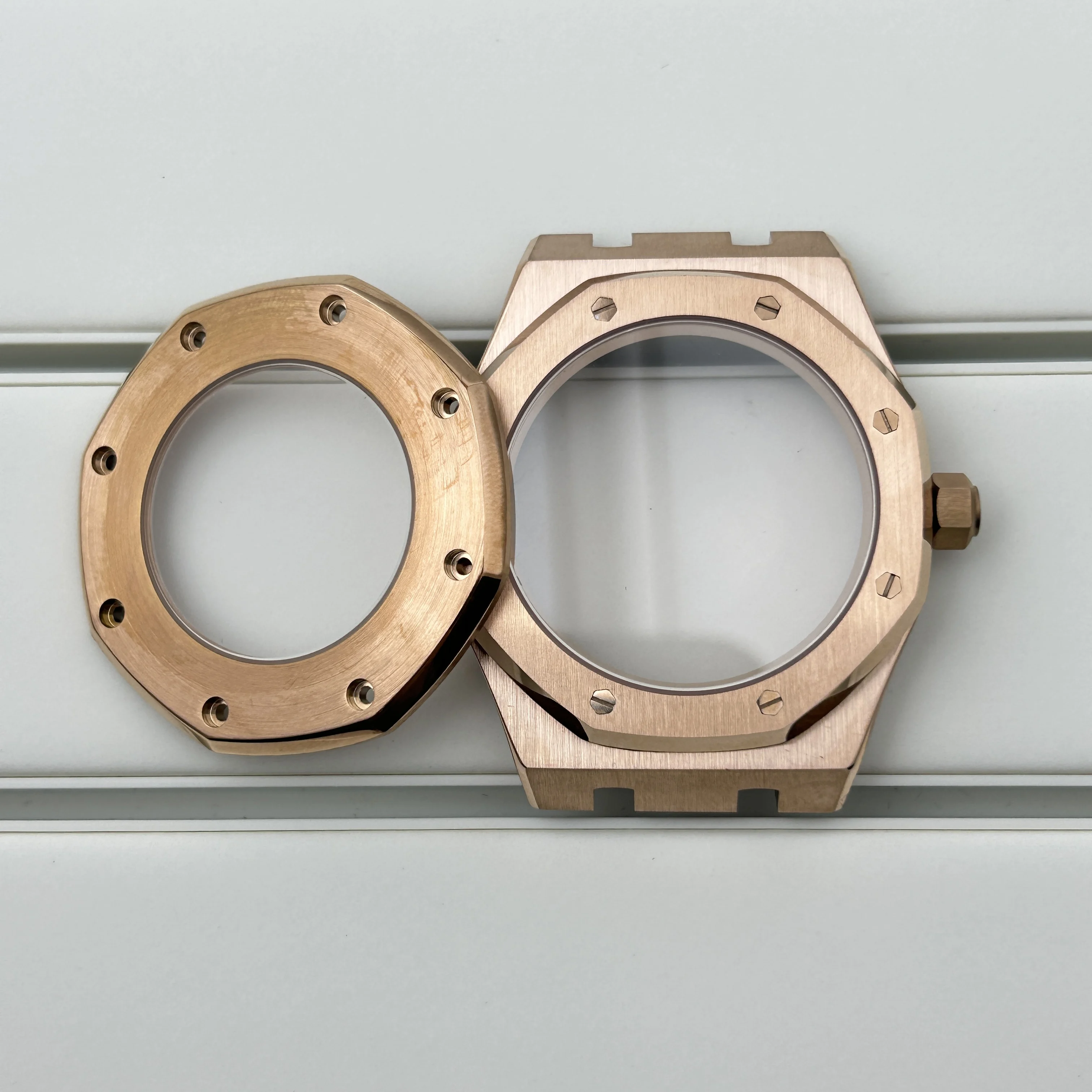 Goldfarbenes 41-mm-Gehäuse, Stahlband, galvanisierte Saphirglas-Schrauben, passend für Royal Oak PRX 31,8-mm-Uhrenzifferblatt für NH35 NH36-Uhrwerkzeiger – Detail 11
