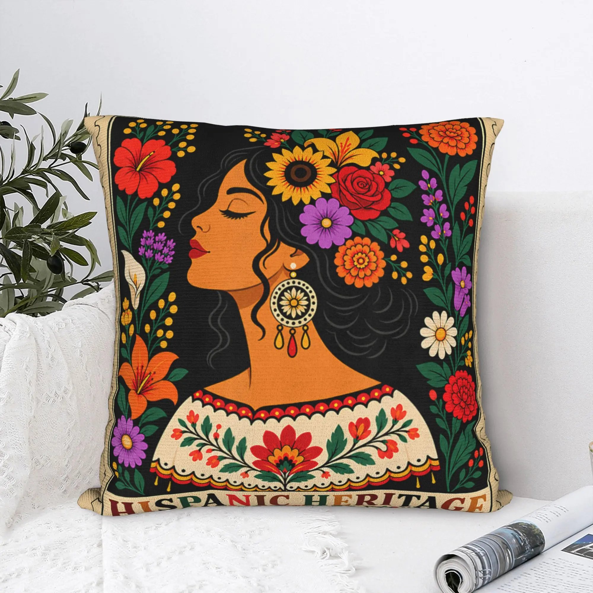 Pillow Cover Hispanic Heritage Month Flowers Stamp Latin American  Morden Pillow Case For Sofa Car Home Decor Pillowcases