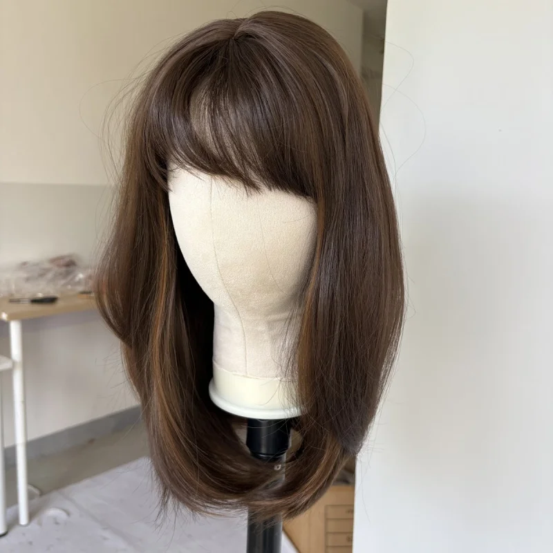 

Layered Synthetic Hair Mixed Brown Short Straight Dress Up Wigs With Bangs