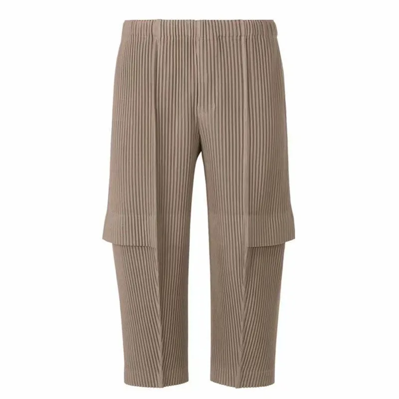 Miyake Pleated 2025 Work Pants Pleated Men's Fashion Army Green Cropped Pants Men's Spring and Summer Casual Loose Japanese