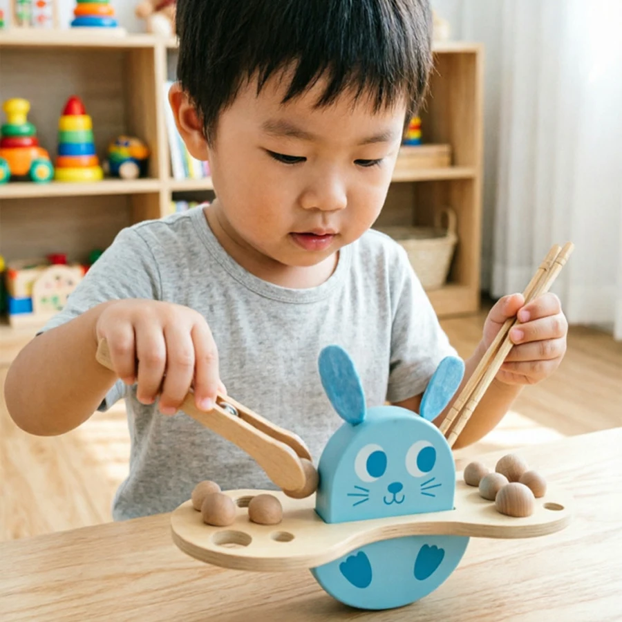 

Wooden Bunny Balance Game Kids Montessori Educational Toy Chopsticks Clip Beads Training Fine Motor Skills Preschool Toy