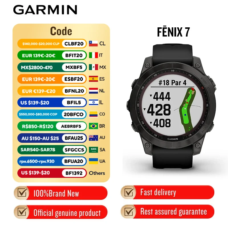 

Garmin Fenix 7 Solar DLC Blood Oxygen Heart Rate Dual Frequency GPS Running Walking Snow Skiing Intelligent smartwatch