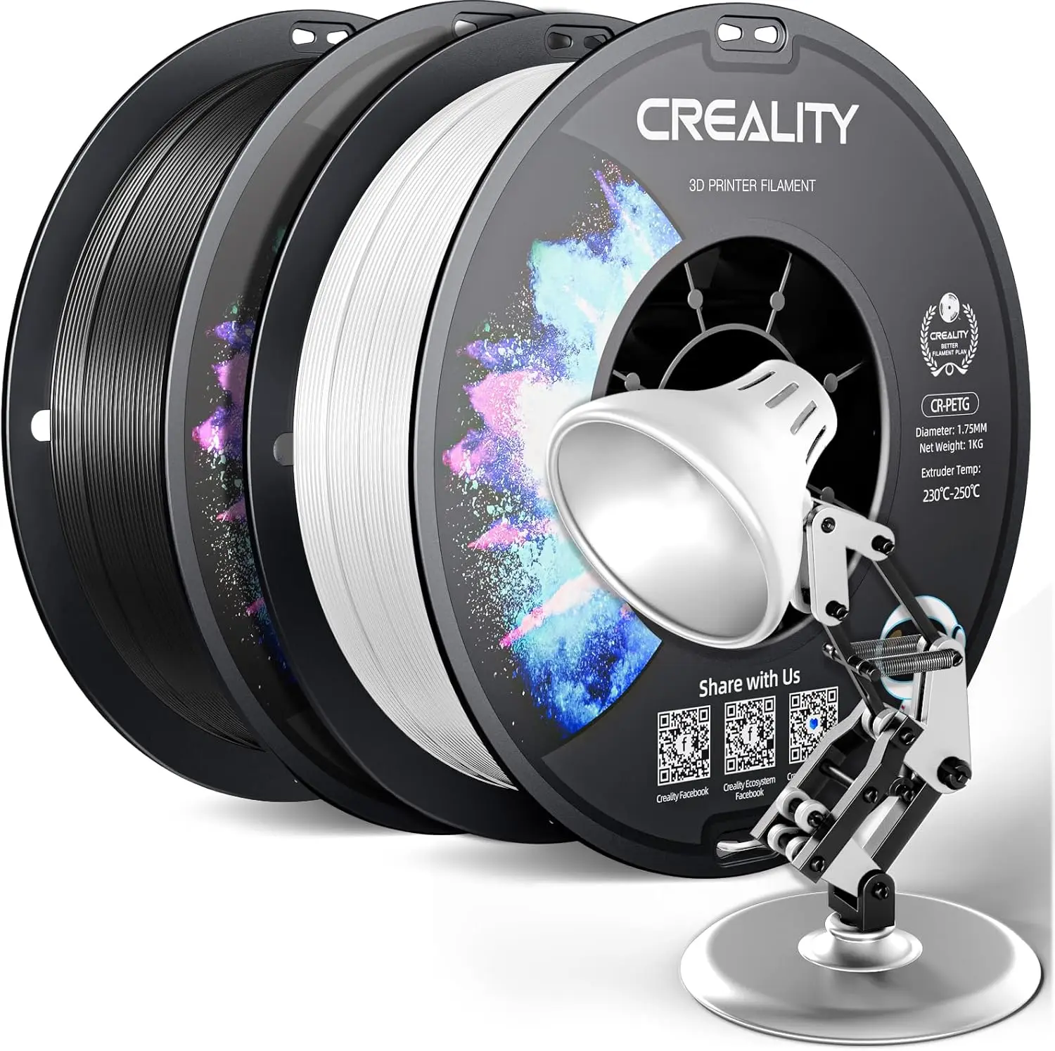 Creality CR PETG 3D printer Filament 1KG black+1KG white 1.75mm high precision strong high temperature resistant
