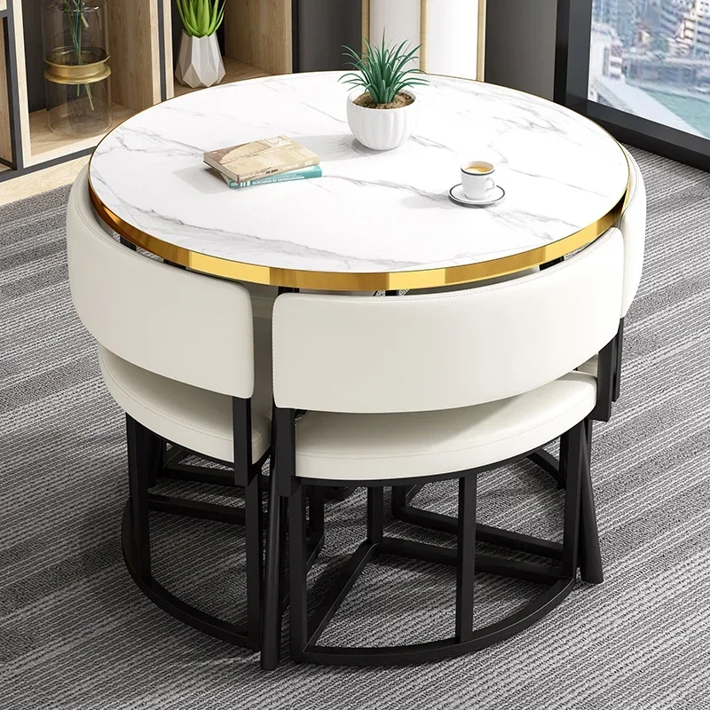 Witte Mobiele Eettafels Stoelen Set 4 Stoelen In Het Midden Van De Vloer Tafel Rond Luxe Kantoortafel Een Kribbe Huismeubilair Hdcz